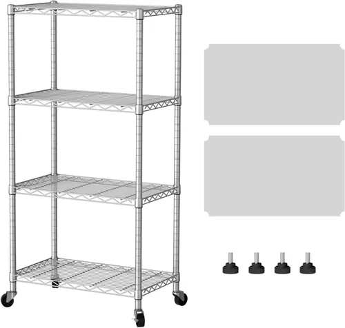 Miniatura 17 de SINGAYE Estante de almacenamiento ajustable de 4 niveles con ruedas, estantería resistente, estantes de alambre para garaje, oficina, despensa, Negro