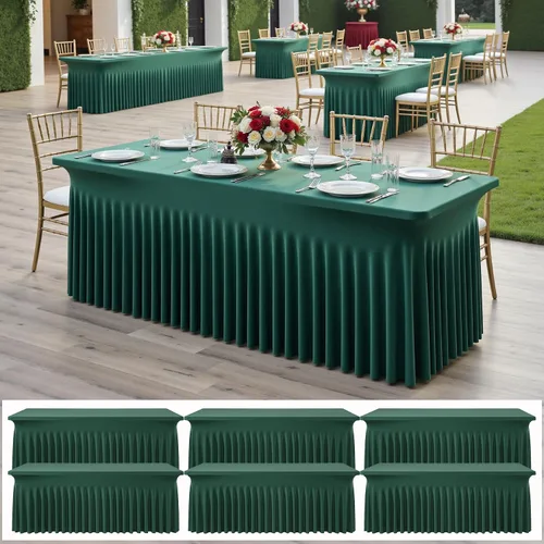 Miniatura 63 de Paquete de 2 manteles de elastano azul bebé de 6 pies con falda de mesa con volantes, manteles ajustables elásticos sin arrugas para mesas