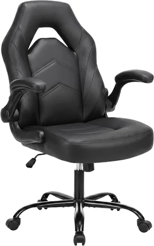OLIXIS Silla de escritorio para juegos de computadora, videojuego ergonómico con cómodo soporte lumbar y reposacabezas, piel sintética con brazos