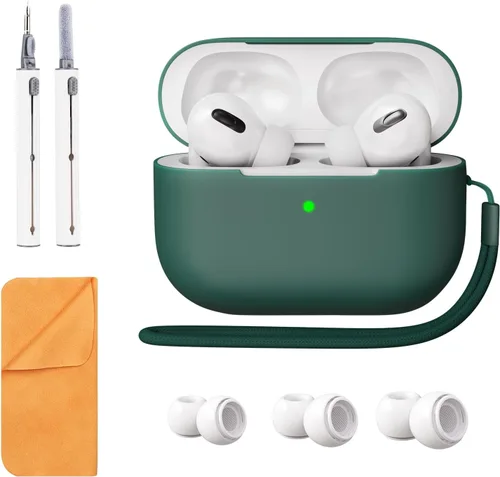 Miniatura 15 de Funda de silicona compatible con Apple AirPods Pro de 2ª generación, con kit de limpieza y 3 pares de puntas de repuesto para las orejas, LED