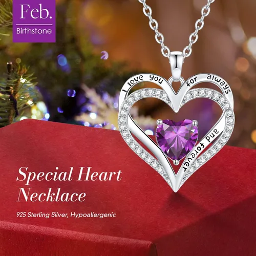 Miniatura 125 de CDE Collares de piedra natal para mujer, plata de ley 925, collar con colgante de corazón para siempre, Navidad, cumpleaños, aniversario, día de San