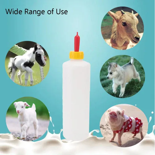 Miniatura 5 de Juego de pezón y biberones de cabra, 12 piezas de bebida de leche para animales pequeños, 2 piezas de 13.5 fl oz, kit de biberón de cordero