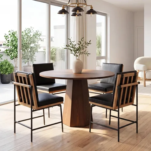 Miniatura 11 de Juego de 2 sillas de comedor modernas, tapizadas de piel sintética con marco de metal, cómodas sillas auxiliares de mediados de siglo para comedor