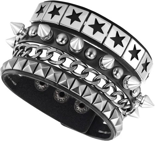 Miniatura 11 de Eigso Pulseras de cuero punk con tachuelas para hombres y mujeres, estilo clásico retro de los años 80, remaches, pulseras para hombre y mujer