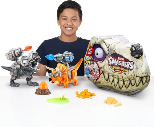 Miniatura 8 de ZURU SMASHERS Isla de Dinosaurios T-Rex Batallas (Versión Negra) de ZURU 50+ Sorpresas Dinosaurio Coleccionable para Niños T-Rex Triceratops Slime