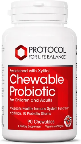 PROTOCOL FOR LIFE BALANCE Probiótico masticable - 2 mil millones de UFC - Salud digestiva y apoyo del sistema inmunológico - Xilitol y sorbitol -