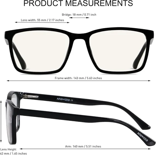 Miniatura 5 de ANDWOOD Gafas de bloqueo de luz azul para hombres y mujeres, filtro de computadora, marco grande, bloqueador de luz azul, antirayos azules, ligeros