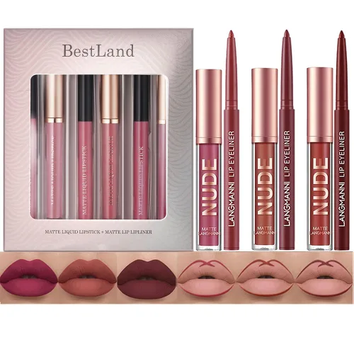 Miniatura 15 de BestLand Juego de 12 Labiales Líquidos Mate + Lápices Delineadores de Labios, Juego de Maquillaje de Labios de Un Solo Paso, Pigmento Aterciopelado