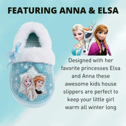 Miniatura 2 de Disney Frozen Elsa and Anna Girls Slippers - Plush Non-Slip Comfy Fluffy Lightweight Warm Comfort Soft Aline Indoor House Slippers