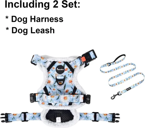 Miniatura 5 de Petmolico Arnés floral y correa para perro, arnés de forro polar para perro con 2 clips para correa y asa de fácil control para perros pequeños