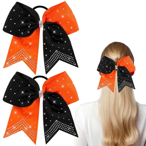 Miniatura 18 de 2 paquetes de lazos grandes para animadoras de 8 pulgadas con soporte para coleta, lazos grandes para el cabello para uniformes de sóftbol para Negro