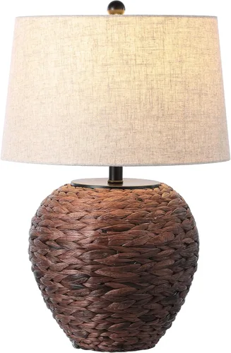 JONATHAN Y JYL6501B Alaro 24.5" lámpara de mesa de estilo granja costera de jacinto de agua LED para recámara, sala de estar, oficina, marrón oscuro