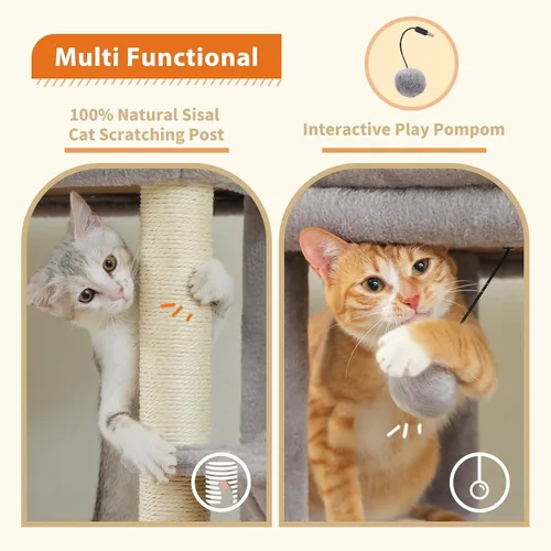 Miniatura 7 de PEQULTI Árbol para gatos de interior de 66 pulgadas, torre grande para gatos con poste rascador cubierto de sisal, hamaca de metal súper grande