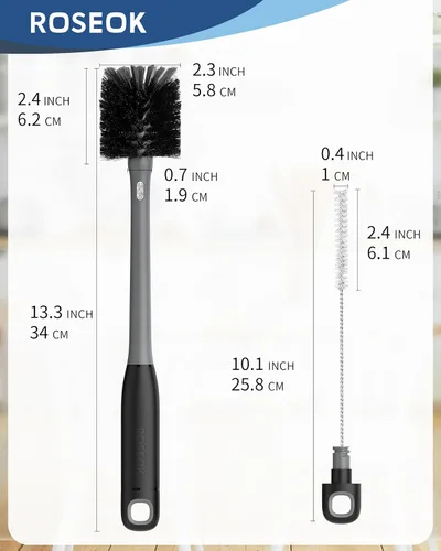 Miniatura 2 de ROSEOK 2 in 1 Long Handle Bottle Brush with Straw Brush for Cleaning Glass, Sports Bottle, Coffee Mug, Black, 1 Pack