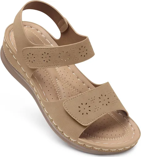 Miniatura 8 de Sandalias planas de SHIBEVER para mujer elegantes: Sandalias planas cómodas para mujer con punta abierta, correa al tobillo, zapatos de caminar