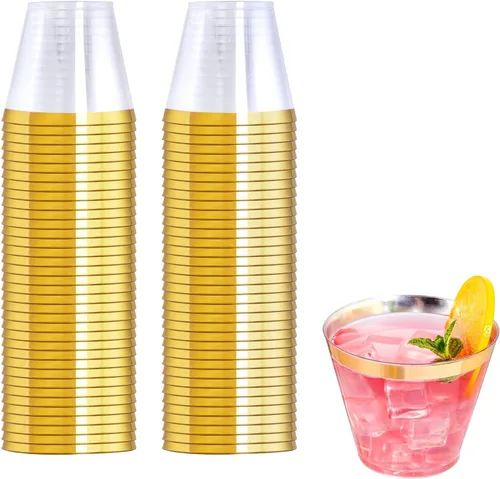 Miniatura 18 de WELLIFE 200 tazas plateadas, vasos de plástico transparente de 9 onzas, copas de vino de plástico desechables, copas de cóctel para fiestas y bodas