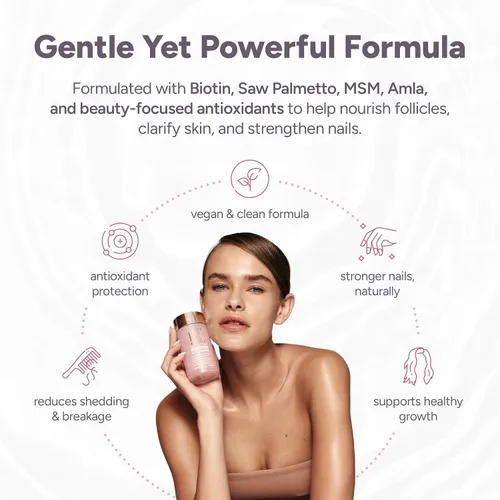Miniatura 3 de Halo Beauty Suplemento para la piel y las uñas Crecimiento del cabello más grueso, piel radiante y uñas fuertes con biotina, palma enana americana