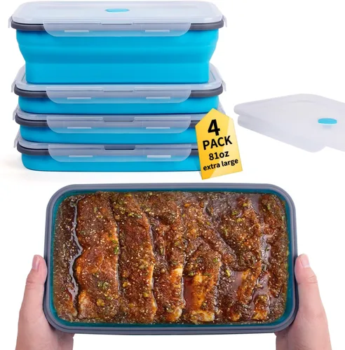 Miniatura 12 de Recipientes plegables extra grandes para almacenamiento de alimentos con tapa y ventilación de aire, 58 oz, paquete de 4, recipiente plegable XL