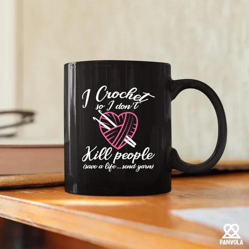 Miniatura 4 de Taza de cerámica con texto en inglés "I Crochet So I Don't Kill People", regalos de ganchillo para abuela, tía, mamá, 11 onzas, color negro