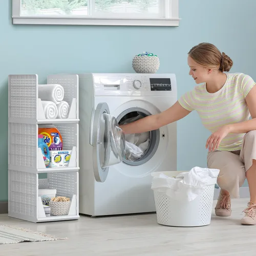 Miniatura 2 de Sorbus Cestas organizadoras apilables para estantes, organizador de armario de plástico para ropa, despensa, baño, cocina y garaje, contenedores