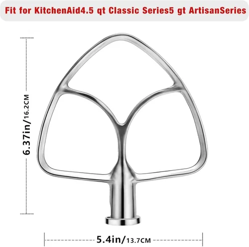 Miniatura 5 de Batidor plano de acero inoxidable de 4.5-5 cuartos para batidora de pie KitchenAid, accesorios de accesorio de paleta de ayuda de cocina, sin