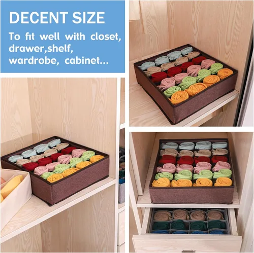 Miniatura 4 de Cajas de Almacenaje Plegables, Organizadores de Cajones con Divisores para Ropa Interior, Cajas de Almacenaje de Tela de 24 Celdas para Lencería