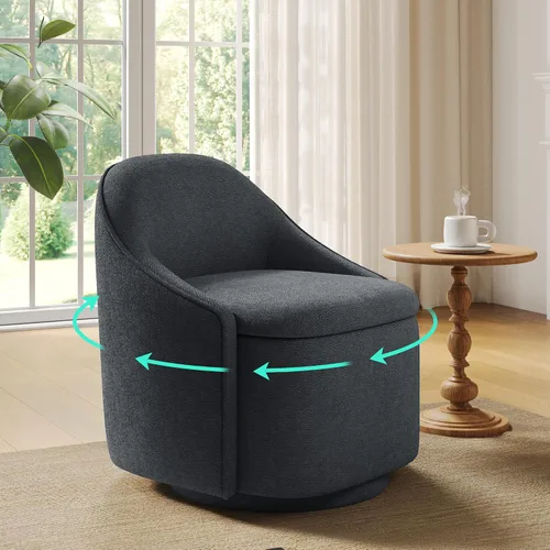 Miniatura 12 de LINSY Silla Giratoria de Acento con Almacenamiento, Cómodas Sillas de Barril de Chenilla, Pequeño Sillón Moderno Giratorio de 360 Grados para Sala