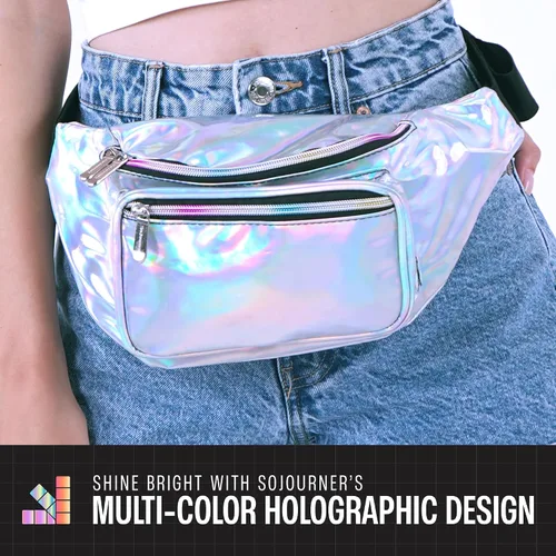 Miniatura 4 de SoJourner Riñonera holográfica para festivales, mujeres, hombres, bonitos bolsos de cinturón de moda, Holográfico - Plata), A-22