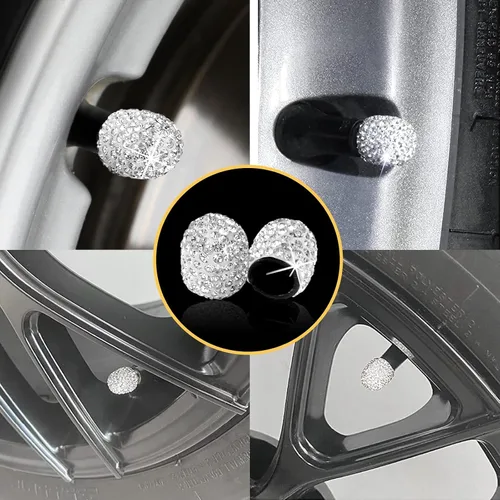 Miniatura 6 de Kewucn Bling - Tapones para válvulas de neumáticos de automóvil, paquete de 4 cubiertas hechas a mano con diamantes de imitación de cristal Blanco