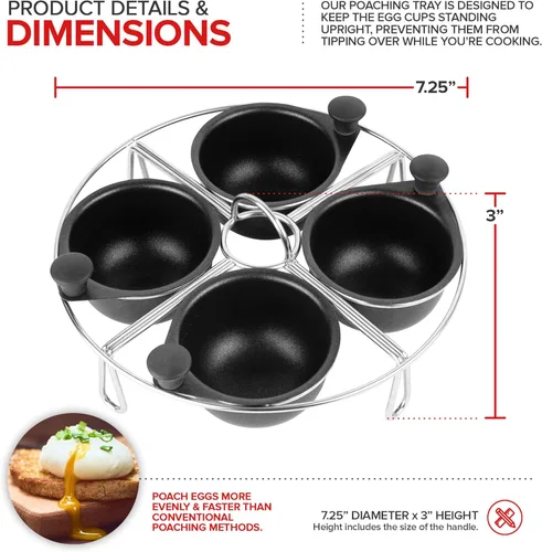 Miniatura 3 de Modern Innovations Bandeja escalfadora de huevos de acero inoxidable de 4 tazas, guante de silicona gratuito, inserto para escalfar huevos y huevos