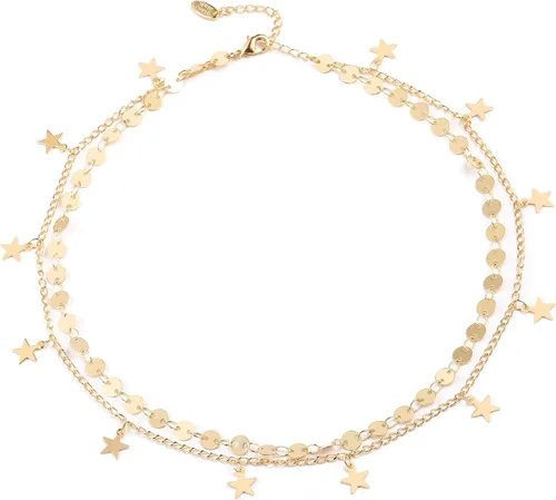 Collar tipo gargantilla hecho a mano, chapado en oro de 14 quilates o en plata, sencillo, refinado, con dije de placa de estrella o corazón, cadena