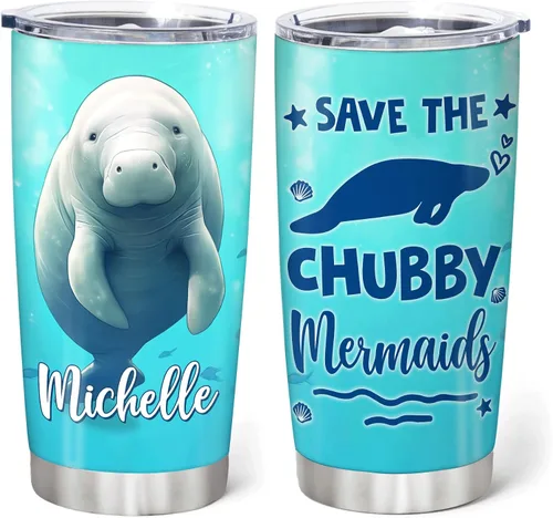 Miniatura 12 de Hyturtle Regalos personalizados para amantes de los manatíes, vaso de acero inoxidable con nombre personalizado de 20 onzas con tapa, idea de lindos