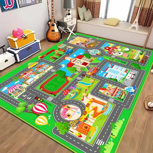 Miniatura 9 de Tapete de juego de automóvil para niños, alfombra para sala de juegos, alfombra de tráfico de ciudad, alfombra de juego para piso, alfombra de juego