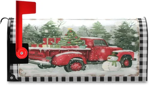 Miniatura 7 de Funda Magnética para Buzón Feliz Navidad Camión Árbol Tamaño Grande Muñeco de Nieve de Invierno Cuadros Buffalo Fundas para Buzón Tamaño Estándar