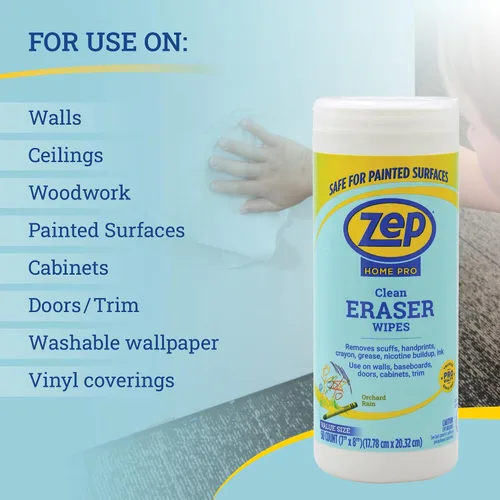Miniatura 4 de Zep Home Pro Clean Eraser Wipes 50 unidades - R59112- Elimina rasguños, huellas de manos, crayón, greese para usar en paredes, zócalos, puertas