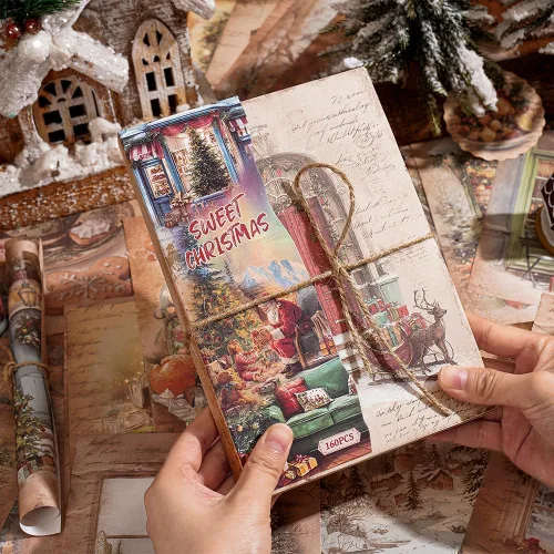 icceemee 160 hojas de papel de álbum de recortes de Navidad, diario temático de Navidad, suministros de álbumes de recortes, juego de papel de