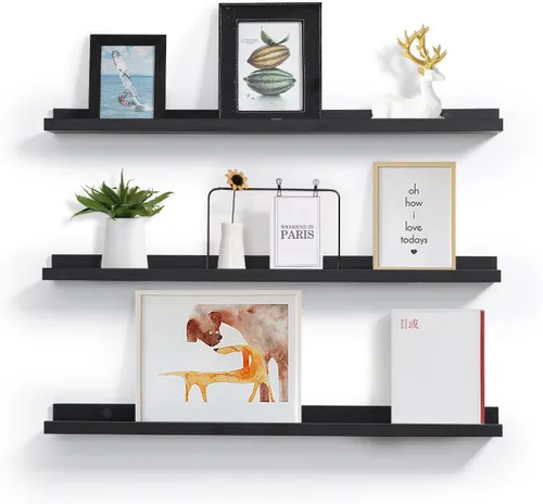Miniatura 10 de MBYD Estantes flotantes de 36 pulgadas negros, estantes colgantes de madera, estante de repisa para fotos, estantes de repisa para fotos para pared