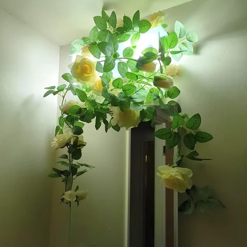 Miniatura 3 de Felice Arts Paquete de 2 guirnaldas de flores de champán cada una de 6.5 pies, guirnalda de boda de color beige, guirnalda de rosas falsas