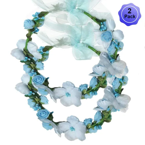 WLBON 2 diademas de flores con corona de rosas y hojas florales, bandas para el cabello, diadema para mujer, Navidad, boda, Halloween, festival,