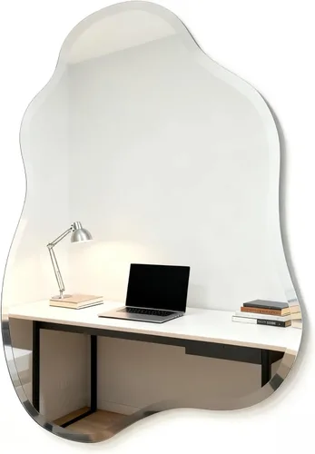 Miniatura 2 de Espejo de pared irregular sin marco de 20 x 28 pulgadas, espejo de tocador decorativo con borde biselado para baño, dormitorio, entrada