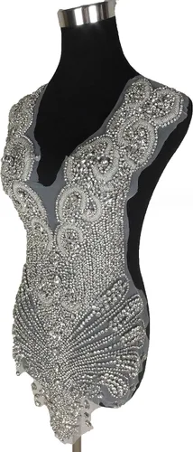 Miniatura 2 de Labellezalady - Parche de aplique de corpiño completo de lujo con strass hechos a mano, strass de plata brillante para corpiño de vestido de novia