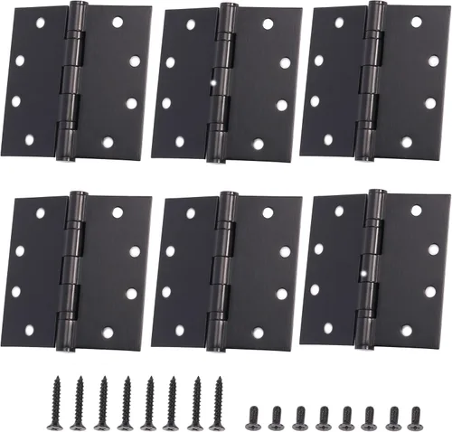 Paquete de 6 bisagras de puerta comerciales de 4.5 x 4.5 pulgadas, color negro, resistentes, gruesas, silenciosas, lisas y silenciosas, esquinas