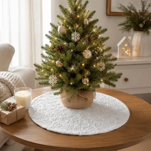 Miniatura 10 de Faldones de Felpa para Árbol de Navidad, 24 pulgadas, Lujosa Cubierta de Base de Árbol de Navidad de Piel Sintética Negra con Copos de Nieve Dorados