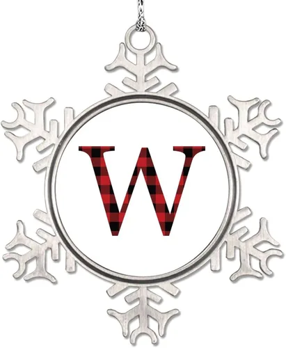 Miniatura 28 de Monograma inicial letra A copo de nieve, adornos de letras rojas y negras a cuadros para árboles de Navidad, adornos de Navidad personalizados