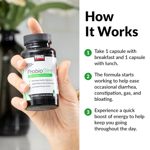 Miniatura 4 de Force Factor ProbioSlim, suplemento probiótico para mujeres y hombres con probióticos y extracto de té verde, reduce los gases, la hinchazón