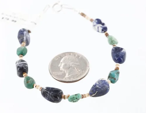 Miniatura 2 de $80al por menor etiqueta auténtico fabricado por Charlene Little Navajo plata turquesa Natural y lapislázuli pulsera de nativo americano