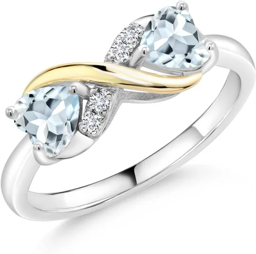 Miniatura 28 de Gemstone Birthstone and Lab Grown Diamond Accents Eternal Love Infinity Ring for Women 925 Silver and 10K Yellow Gold Heart Shape 5MM & Round