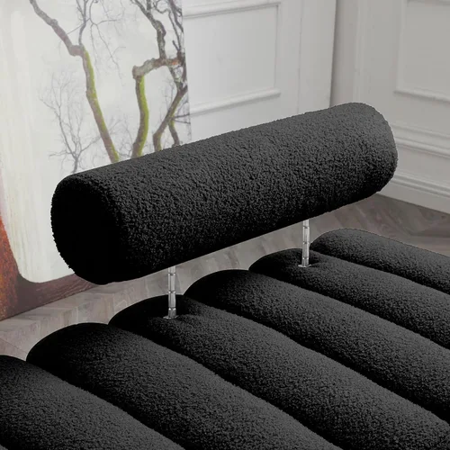 Miniatura 6 de Banco moderno de 53.2 pulgadas, cómodo banco tapizado de tela Sherpa para dormitorio con respaldo redondo ajustable, asiento de banco con patas
