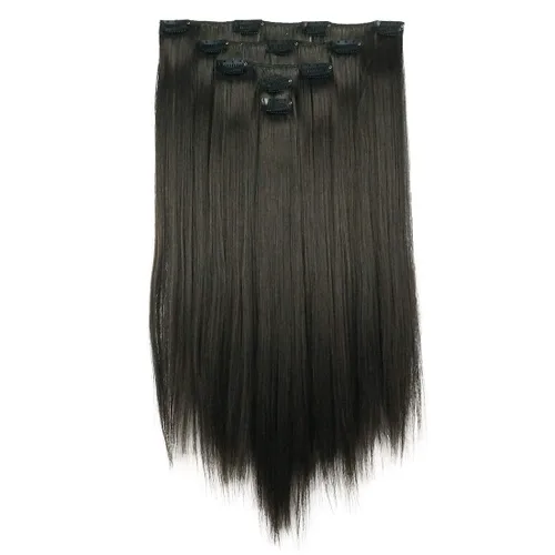 Miniatura 8 de Lydell Juego de 5 extensiones de cabello sintético con clip de 20 pulgadas de largo y lacio para mujer (12TT26 marrón con reflejos)