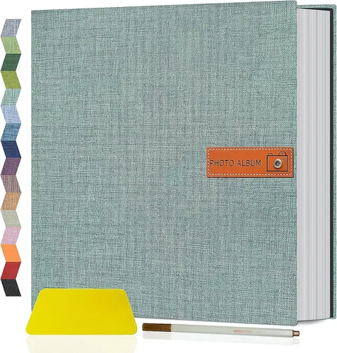 Miniatura 14 de Popotop Álbum de fotos grande autoadhesivo 4x6 5x7 8x10, álbum de recortes DIY, libro de fotos, regalos para mamá, familia, bebé y boda, con Azul